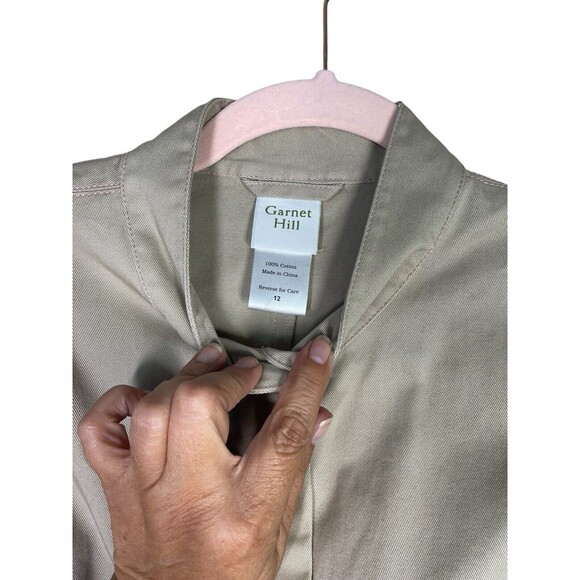 Garnet Hill Blazer‎ Jacket Women's  12 Tan Military Moto Cotton Mandarin Collar - Picture 4 of 8